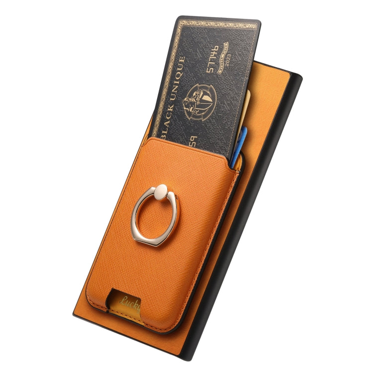 For Samsung Galaxy S25 Ultra 5G Retro Cross Leather Ring Vertical Insert Card Bag MagSafe Phone Case(Yellow) - Galaxy S25 Ultra 5G Cases by PMC Jewellery | Online Shopping South Africa | PMC Jewellery | Buy Now Pay Later Mobicred