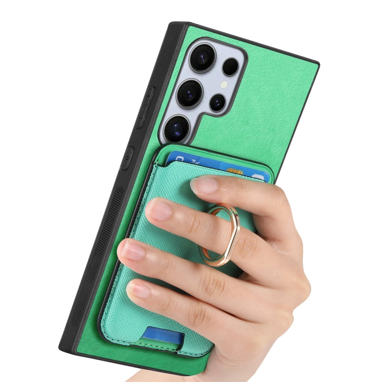 For Samsung Galaxy S25 Ultra 5G Retro Cross Leather Ring Vertical Insert Card Bag MagSafe Phone Case(Green) - Galaxy S25 Ultra 5G Cases by PMC Jewellery | Online Shopping South Africa | PMC Jewellery | Buy Now Pay Later Mobicred