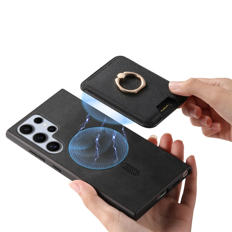 For Samsung Galaxy S25 Ultra 5G Retro Cross Leather Ring Vertical Insert Card Bag MagSafe Phone Case(Black) - Galaxy S25 Ultra 5G Cases by PMC Jewellery | Online Shopping South Africa | PMC Jewellery | Buy Now Pay Later Mobicred