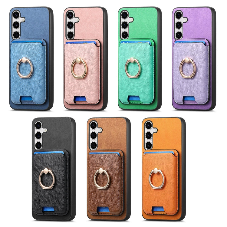 For Samsung Galaxy S25 Ultra 5G Retro Cross Leather Ring Vertical Insert Card Bag MagSafe Phone Case(Purple) - Galaxy S25 Ultra 5G Cases by PMC Jewellery | Online Shopping South Africa | PMC Jewellery | Buy Now Pay Later Mobicred