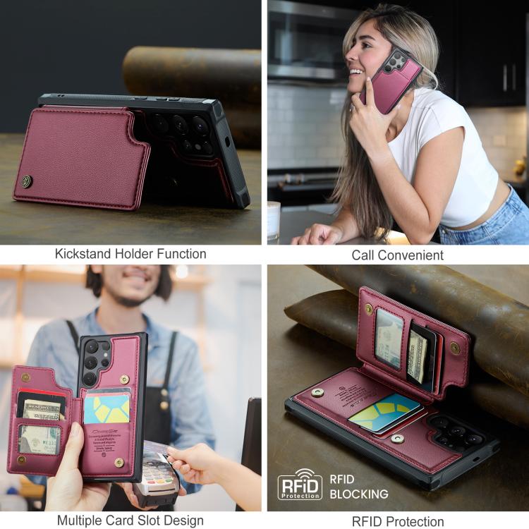 For Samsung Galaxy S25 Ultra 5G CaseMe C22 Card Slots Holder RFID Anti-theft Phone Case(Red) - Galaxy S25 Ultra 5G Cases by CaseMe | Online Shopping South Africa | PMC Jewellery | Buy Now Pay Later Mobicred