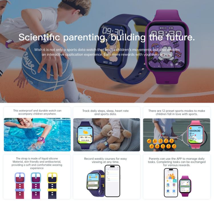 Wish 6 1.69 inch TFT Color Screen IP68 Waterproof Children Companion Smart Watch(Purple) - free shipping - PMC TechLife - Order now!