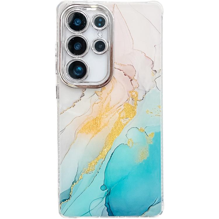 For Samsung Galaxy S25 Ultra 5G Electroplated Marble Texture Phone Case(Yellow Green M13) - free shipping - PMC Jewellery - Order now!