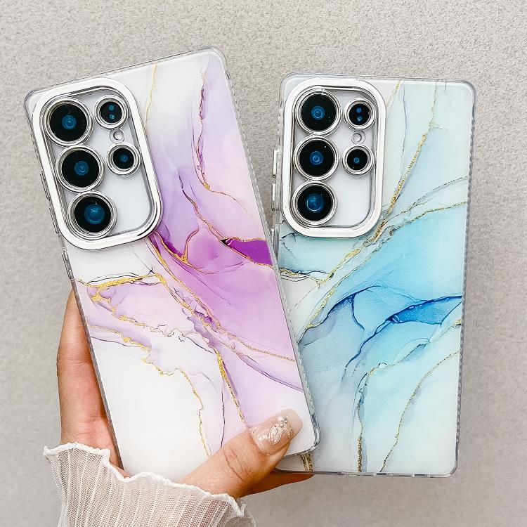 For Samsung Galaxy S25 Ultra 5G Electroplated Marble Texture Phone Case(Yellow Green M13) - free shipping - PMC Jewellery - Order now!