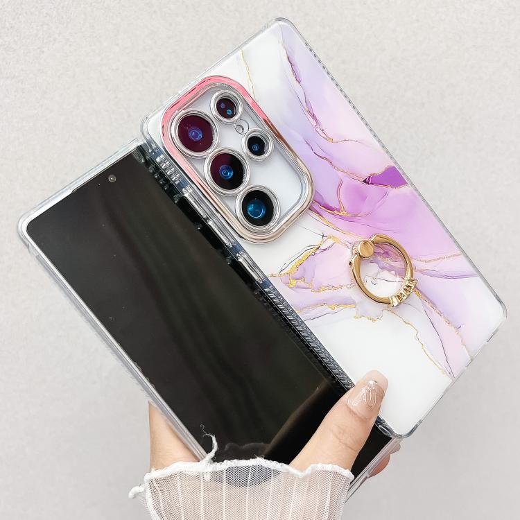 For Samsung Galaxy S25 Ultra 5G Electroplated Marble Texture Ring Holder Phone Case(Light Purple S6) - Galaxy S25 Ultra 5G Cases by PMC Jewellery | Online Shopping South Africa | PMC Jewellery | Buy Now Pay Later Mobicred