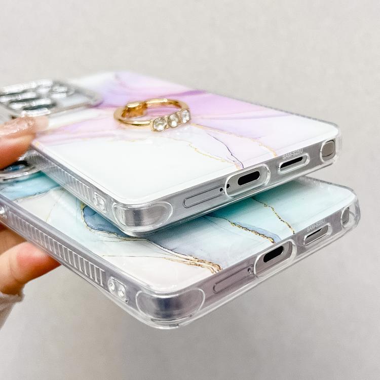 For Samsung Galaxy S25 Ultra 5G Electroplated Marble Texture Ring Holder Phone Case(Light Purple S6) - Galaxy S25 Ultra 5G Cases by PMC Jewellery | Online Shopping South Africa | PMC Jewellery | Buy Now Pay Later Mobicred