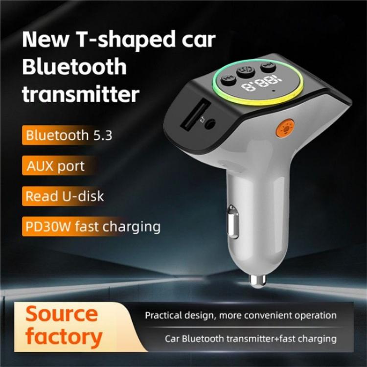 C8 Bluetooth 5.3 Receiver Hands-Free Calling with AUX Port Dual USB Port Car Charger(Grey) - Bluetooth Car Kits by PMC TechLife | Online Shopping South Africa | PMC TechLife | Buy Now Pay Later Mobicred