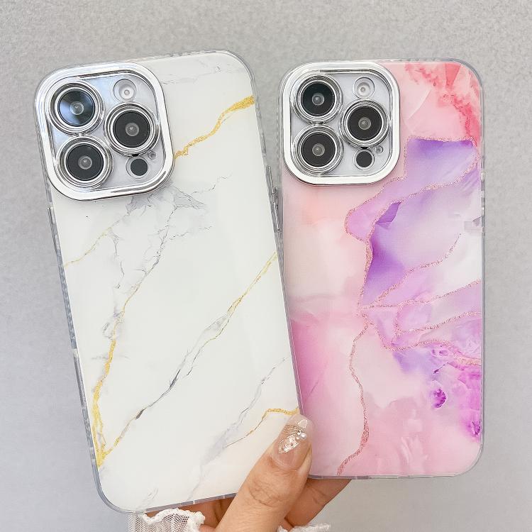 For iPhone 16e Electroplated Marble Texture Phone Case(Light Purple M6) - iPhone 16e Cases by PMC TechLife | Online Shopping South Africa | PMC TechLife | Buy Now Pay Later Mobicred