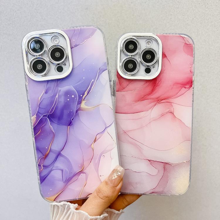 For iPhone 16e Electroplated Marble Texture Phone Case(Navy Blue M17) - iPhone 16e Cases by PMC TechLife | Online Shopping South Africa | PMC TechLife | Buy Now Pay Later Mobicred