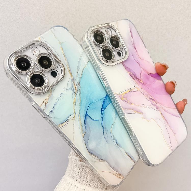 For iPhone 16e Electroplated Marble Texture Phone Case(Pink M2) - iPhone 16e Cases by PMC TechLife | Online Shopping South Africa | PMC TechLife | Buy Now Pay Later Mobicred