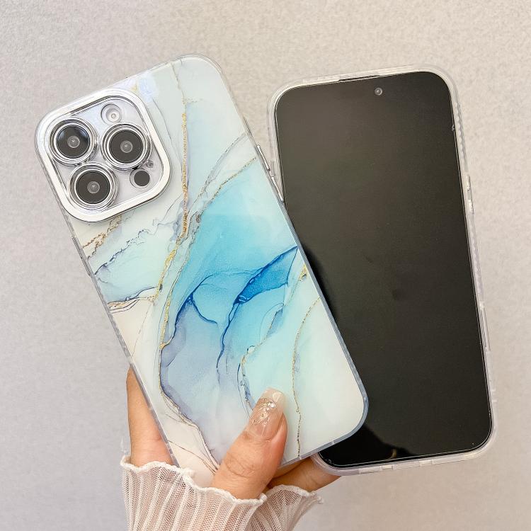 For iPhone 16e Electroplated Marble Texture Phone Case(Blue M11) - iPhone 16e Cases by PMC TechLife | Online Shopping South Africa | PMC TechLife | Buy Now Pay Later Mobicred