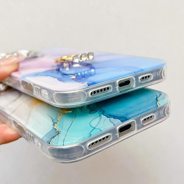 For iPhone 16e Electroplated Marble Texture Ring Holder Phone Case(Pink S2) - iPhone 16e Cases by PMC TechLife | Online Shopping South Africa | PMC TechLife | Buy Now Pay Later Mobicred