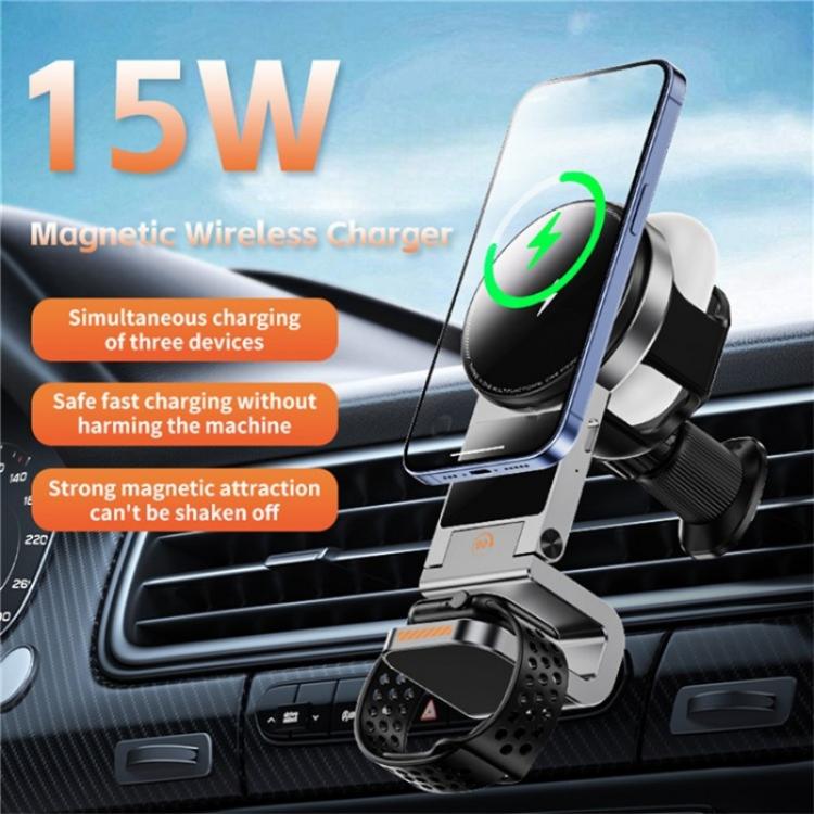 SD16 For Phone Watch Earphone Car Air Vent Phone Holder Magnetic 3 in 1 Wireless Charger(Grey) - Car Charger by PMC TechLife | Online Shopping South Africa | PMC TechLife | Buy Now Pay Later Mobicred