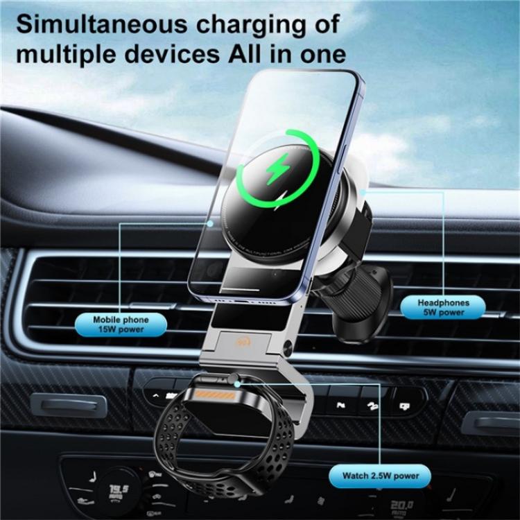 SD16 For Phone Watch Earphone Car Air Vent Phone Holder Magnetic 3 in 1 Wireless Charger(Grey) - Car Charger by PMC TechLife | Online Shopping South Africa | PMC TechLife | Buy Now Pay Later Mobicred