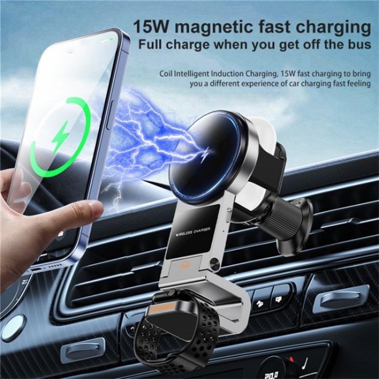 SD16 For Phone Watch Earphone Car Air Vent Phone Holder Magnetic 3 in 1 Wireless Charger(Grey) - Car Charger by PMC TechLife | Online Shopping South Africa | PMC TechLife | Buy Now Pay Later Mobicred
