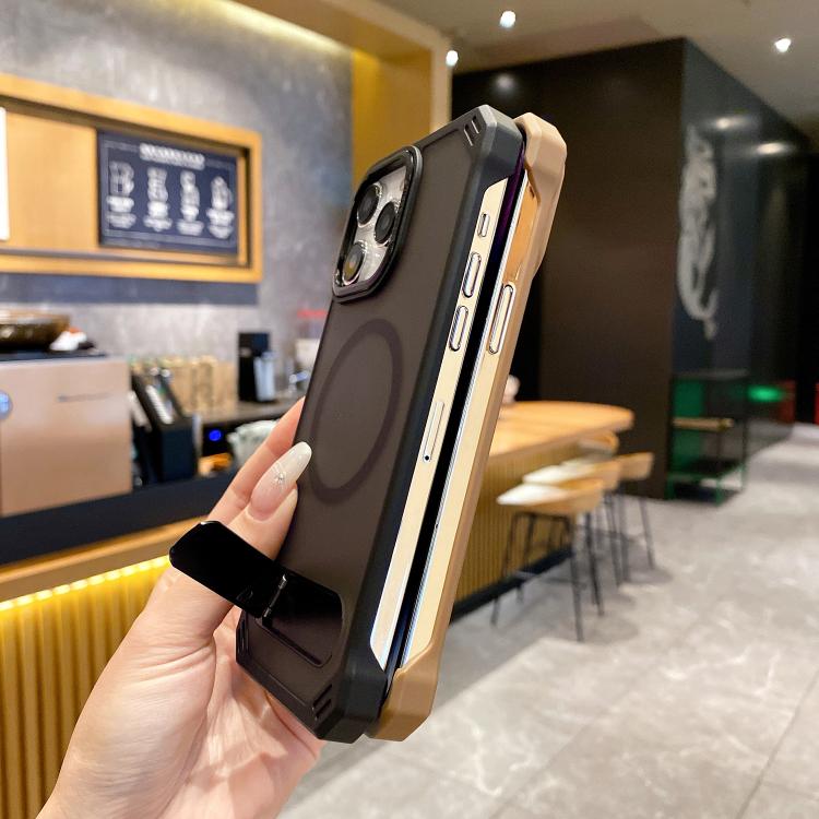 For iPhone 15 Skin Feel Frameless MagSafe PC Phone Case with Fold Holder(Blue) - iPhone 15 Cases by PMc TechLife | Online Shopping South Africa | PMc TechLife | Buy Now Pay Later Mobicred