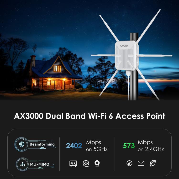 WAVLINK WN588HX3 AX3000 Outdoor WiFi Extender with 6 Antennas Dual Band WiFi Repeater, Plug:US Plug - free shipping - PMC TechLife - Order now!
