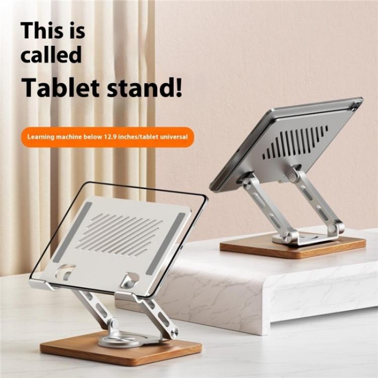 J27 Desktop Foldable Rotating Wooden Base Tablets Laptops Metal Cooling Holder(Silver) - Laptop Stand by PMC TechLife | Online Shopping South Africa | PMC TechLife | Buy Now Pay Later Mobicred