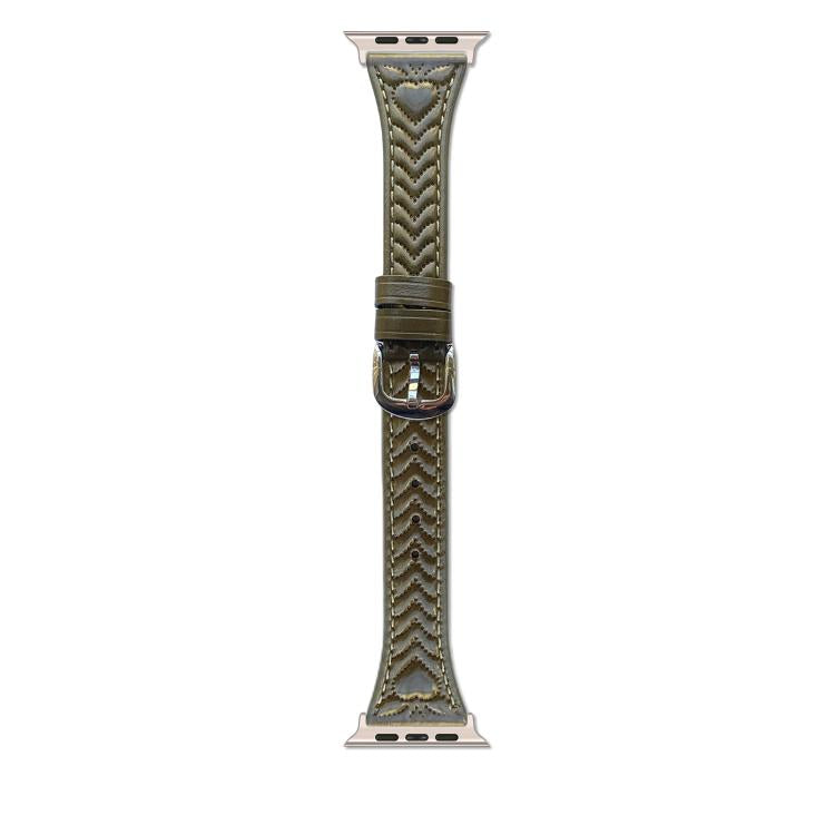 For Apple Watch 46mm / 49mm / 45mm / 44mm Heart-Shaped Embossed Leather Watch Band(Vintage Green) - Watch Bands by PMC TechLife | Online Shopping South Africa | PMC TechLife | Buy Now Pay Later Mobicred