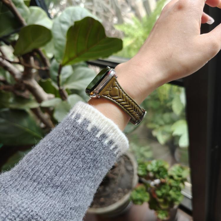 For Apple Watch 46mm / 49mm / 45mm / 44mm Heart-Shaped Embossed Leather Watch Band(Vintage Green) - Watch Bands by PMC TechLife | Online Shopping South Africa | PMC TechLife | Buy Now Pay Later Mobicred