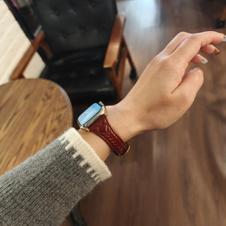 For Apple Watch 46mm / 49mm / 45mm / 44mm Heart-Shaped Embossed Leather Watch Band(Wine Red) - Watch Bands by PMC TechLife | Online Shopping South Africa | PMC TechLife | Buy Now Pay Later Mobicred