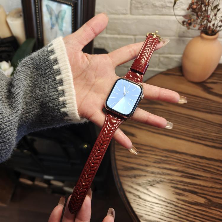 For Apple Watch 46mm / 49mm / 45mm / 44mm Heart-Shaped Embossed Leather Watch Band(Wine Red) - Watch Bands by PMC TechLife | Online Shopping South Africa | PMC TechLife | Buy Now Pay Later Mobicred
