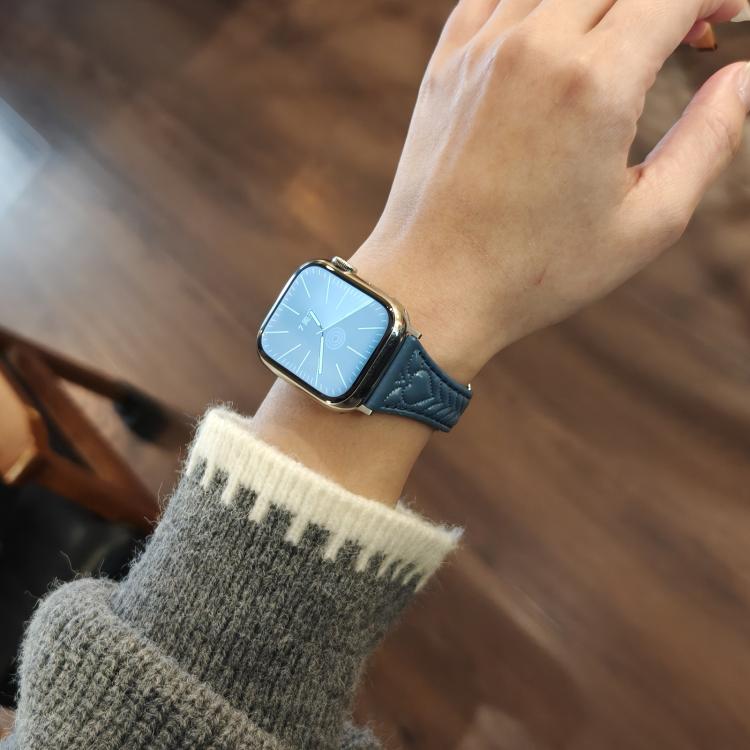 For Apple Watch 46mm / 49mm / 45mm / 44mm Heart-Shaped Embossed Leather Watch Band(Chrysanthemum Blue) - Watch Bands by PMC TechLife | Online Shopping South Africa | PMC TechLife | Buy Now Pay Later Mobicred