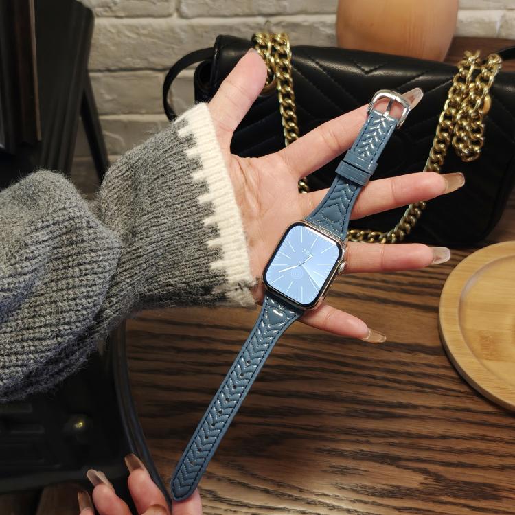For Apple Watch 42mm / 41mm / 40mm / 38mm Heart-Shaped Embossed Leather Watch Band(Chrysanthemum Blue) - Watch Bands by PMC TechLife | Online Shopping South Africa | PMC TechLife | Buy Now Pay Later Mobicred