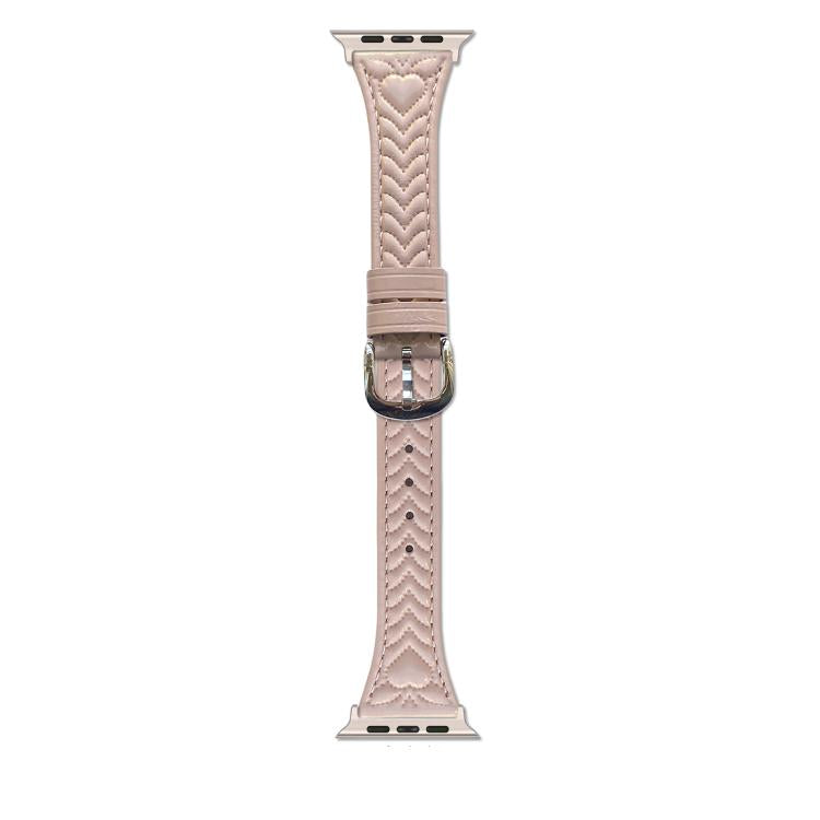 For Apple Watch 42mm / 41mm / 40mm / 38mm Heart-Shaped Embossed Leather Watch Band(Girly Pink) - Watch Bands by PMC TechLife | Online Shopping South Africa | PMC TechLife | Buy Now Pay Later Mobicred