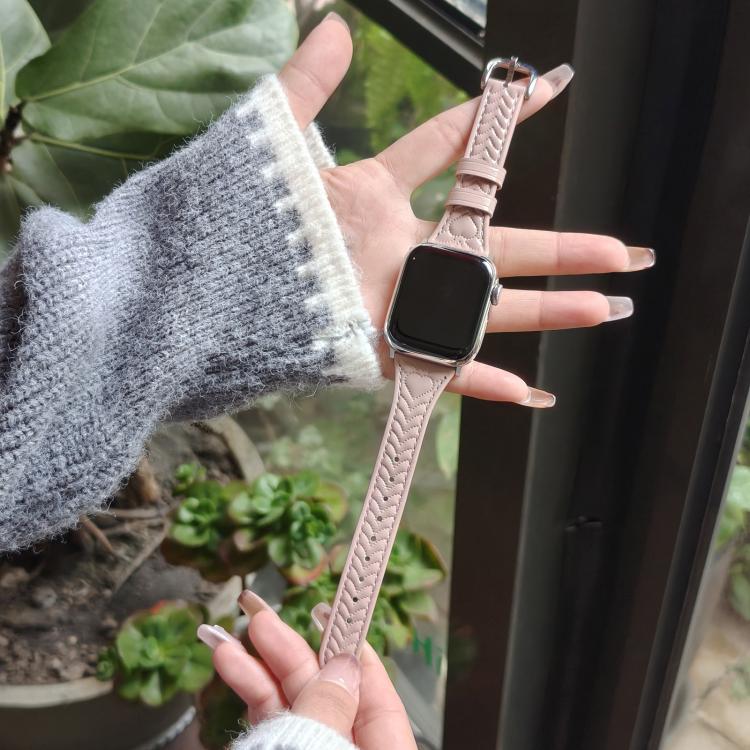 For Apple Watch 42mm / 41mm / 40mm / 38mm Heart-Shaped Embossed Leather Watch Band(Girly Pink) - Watch Bands by PMC TechLife | Online Shopping South Africa | PMC TechLife | Buy Now Pay Later Mobicred