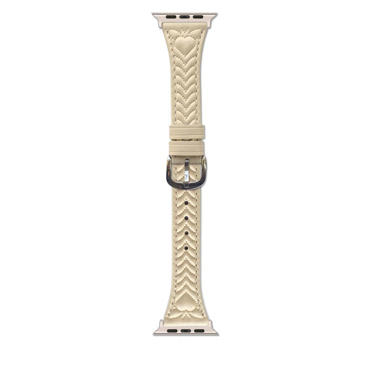 For Apple Watch 42mm / 41mm / 40mm / 38mm Heart-Shaped Embossed Leather Watch Band(Apricot) - Watch Bands by PMC TechLife | Online Shopping South Africa | PMC TechLife | Buy Now Pay Later Mobicred