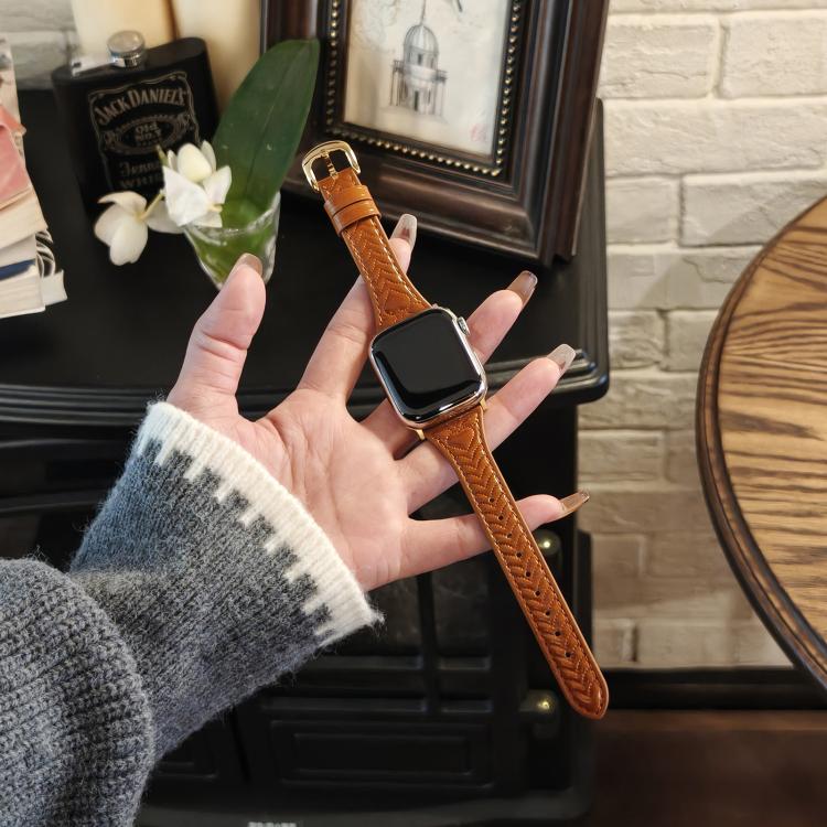 For Apple Watch 42mm / 41mm / 40mm / 38mm Heart-Shaped Embossed Leather Watch Band(Brown) - Watch Bands by PMC TechLife | Online Shopping South Africa | PMC TechLife | Buy Now Pay Later Mobicred