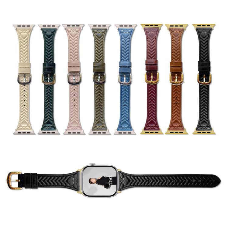 For Apple Watch 46mm / 49mm / 45mm / 44mm Heart-Shaped Embossed Leather Watch Band(Vintage Green) - Watch Bands by PMC TechLife | Online Shopping South Africa | PMC TechLife | Buy Now Pay Later Mobicred