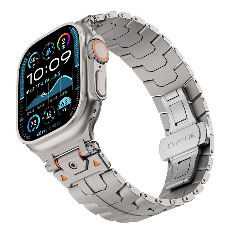 For Apple Watch 46mm / 49mm / 45mm / 44mm Stainless Steel Iron Man Butterfly Buckle Metal Watch Band(Titanium Color) - free shipping - PMC TechLife - Order now!