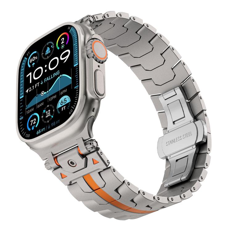 For Apple Watch 46mm / 49mm / 45mm / 44mm Stainless Steel Iron Man Butterfly Buckle Metal Watch Band(Titanium Color Orange) - free shipping - PMC TechLife - Order now!