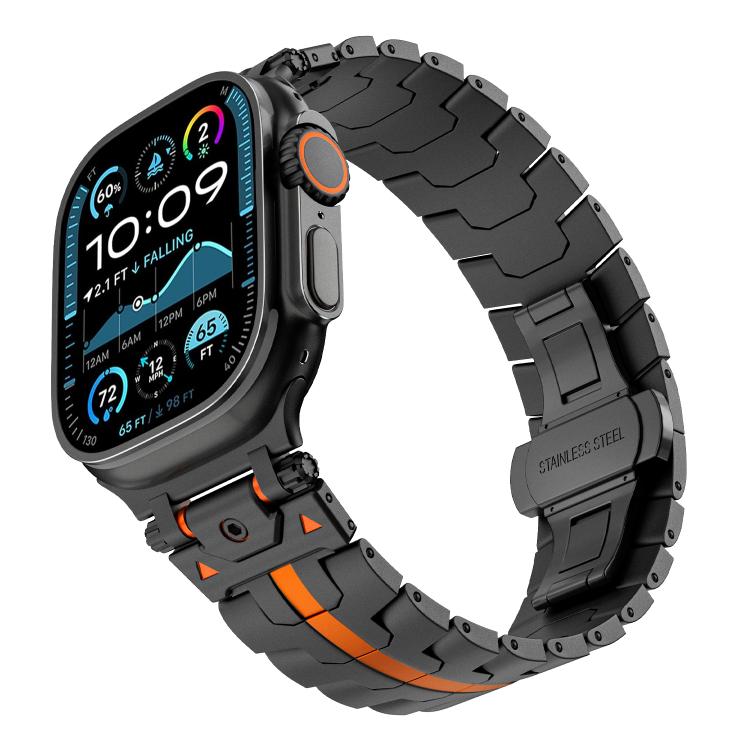 For Apple Watch 46mm / 49mm / 45mm / 44mm Stainless Steel Iron Man Butterfly Buckle Metal Watch Band(Black Orange) - free shipping - PMC TechLife - Order now!