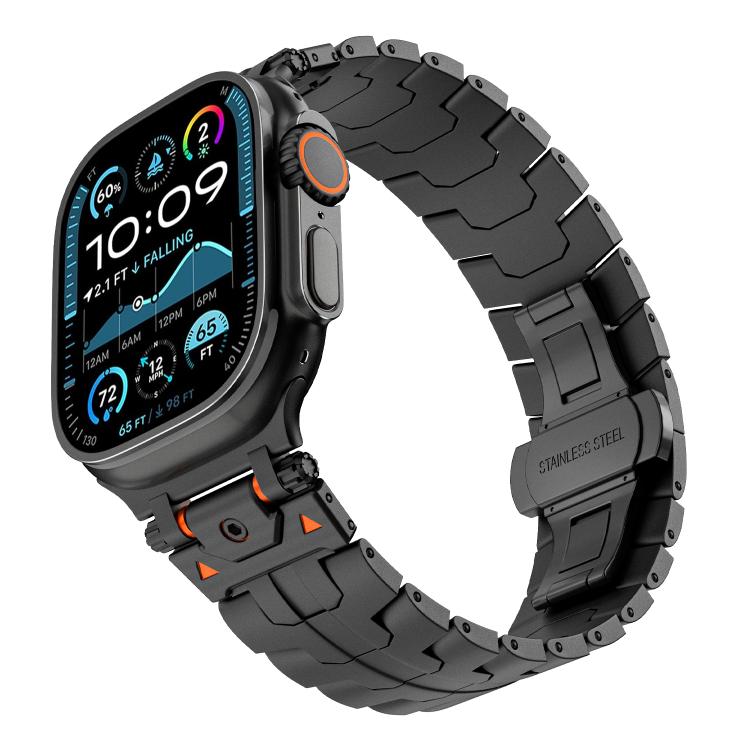 For Apple Watch 42mm / 41mm / 40mm / 38mm Stainless Steel Iron Man Butterfly Buckle Metal Watch Band(Black) - free shipping - PMC TechLife - Order now!
