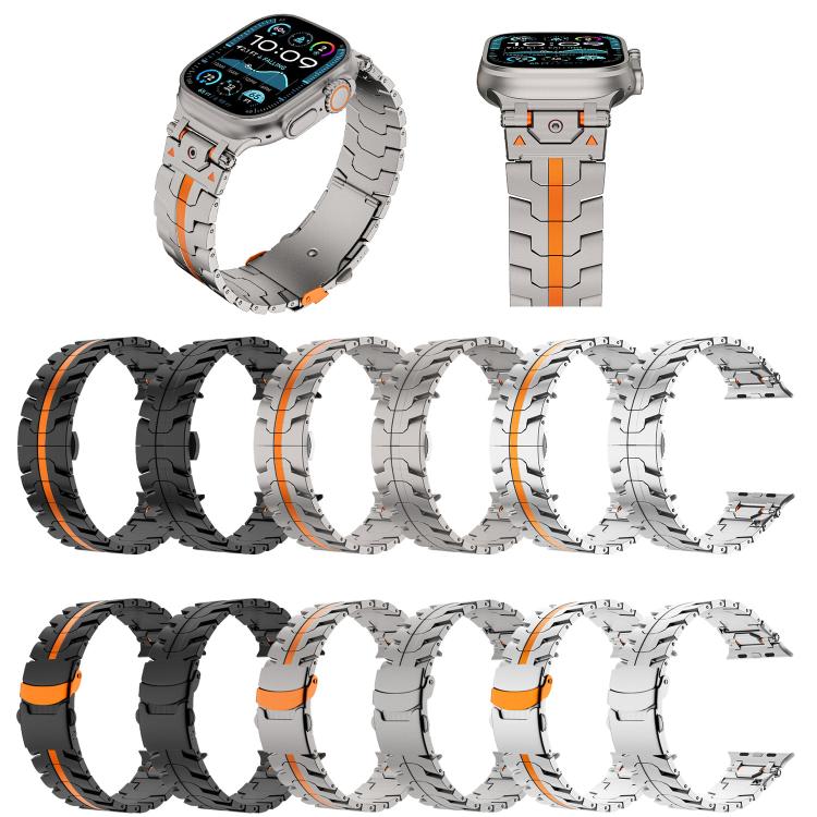 For Apple Watch 46mm / 49mm / 45mm / 44mm Stainless Steel Iron Man Butterfly Buckle Metal Watch Band(Titanium Color Orange) - free shipping - PMC TechLife - Order now!