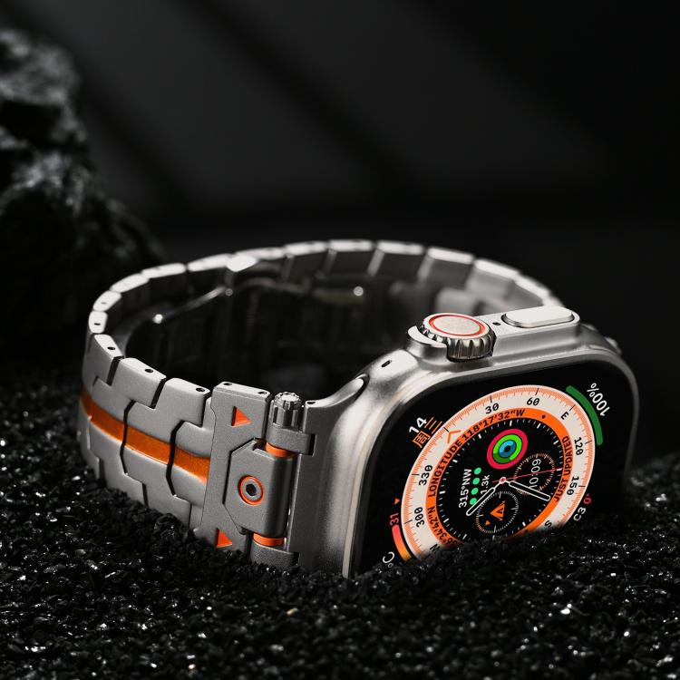 For Apple Watch 46mm / 49mm / 45mm / 44mm Stainless Steel Iron Man Butterfly Buckle Metal Watch Band(Titanium Color) - free shipping - PMC TechLife - Order now!