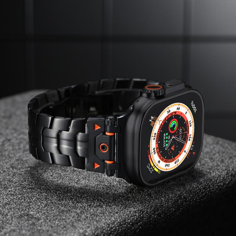 For Apple Watch 46mm / 49mm / 45mm / 44mm Stainless Steel Iron Man Butterfly Buckle Metal Watch Band(Silver Orange) - free shipping - PMC TechLife - Order now!