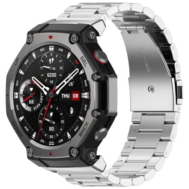 For Amazfit T-REX 3 Three Beads Stainless Steel Metal Watch Band(Silver) - free shipping - PMC TechLife - Order now!