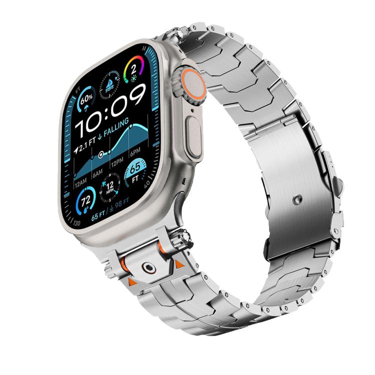 For Apple Watch 46mm / 49mm / 45mm / 44mm Stainless Steel Iron Man Safety Buckle Metal Watch Band(Silver) - free shipping - PMC TechLife - Order now!