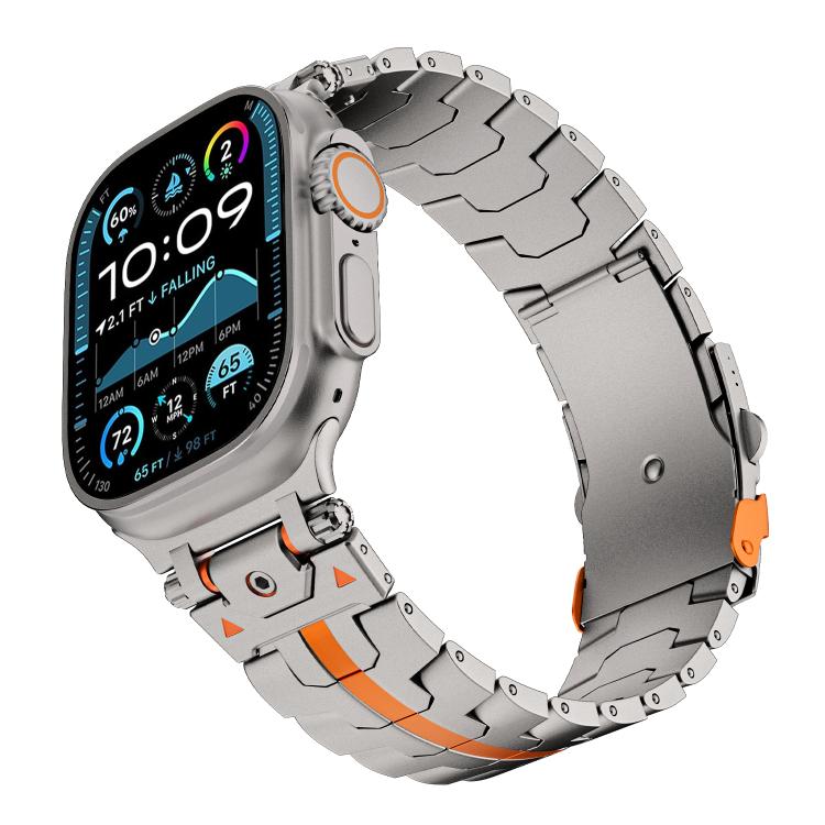 For Apple Watch 46mm / 49mm / 45mm / 44mm Stainless Steel Iron Man Safety Buckle Metal Watch Band(Titanium Color Orange) - free shipping - PMC TechLife - Order now!
