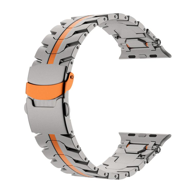 For Apple Watch 46mm / 49mm / 45mm / 44mm Stainless Steel Iron Man Safety Buckle Metal Watch Band(Titanium Color Orange) - free shipping - PMC TechLife - Order now!