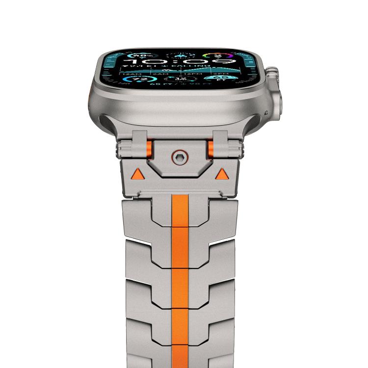 For Apple Watch 46mm / 49mm / 45mm / 44mm Stainless Steel Iron Man Safety Buckle Metal Watch Band(Titanium Color Orange) - free shipping - PMC TechLife - Order now!