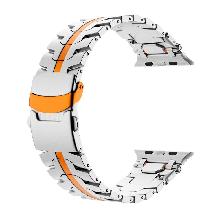 For Apple Watch 42mm / 41mm / 40mm / 38mm Stainless Steel Iron Man Safety Buckle Metal Watch Band(Silver Orange) - free shipping - PMC TechLife - Order now!
