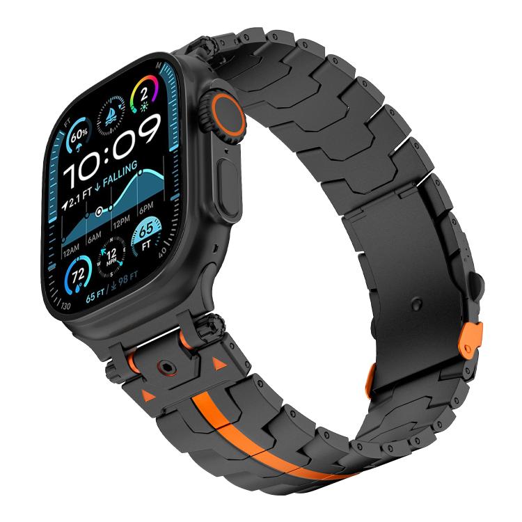 For Apple Watch 42mm / 41mm / 40mm / 38mm Stainless Steel Iron Man Safety Buckle Metal Watch Band(Black Orange) - free shipping - PMC TechLife - Order now!