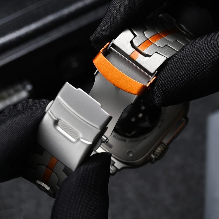 For Apple Watch 46mm / 49mm / 45mm / 44mm Stainless Steel Iron Man Safety Buckle Metal Watch Band(Black) - free shipping - PMC TechLife - Order now!
