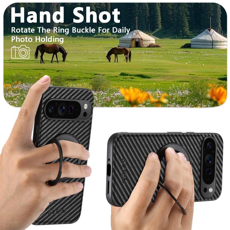 For Google Pixel 9 Pro Suteni G3 Carbon Fiber Leather 360 Rotation Holder MagSafe Phone Case(Black) - Google Cases by Suteni | Online Shopping South Africa | PMC TechLife | Buy Now Pay Later Mobicred