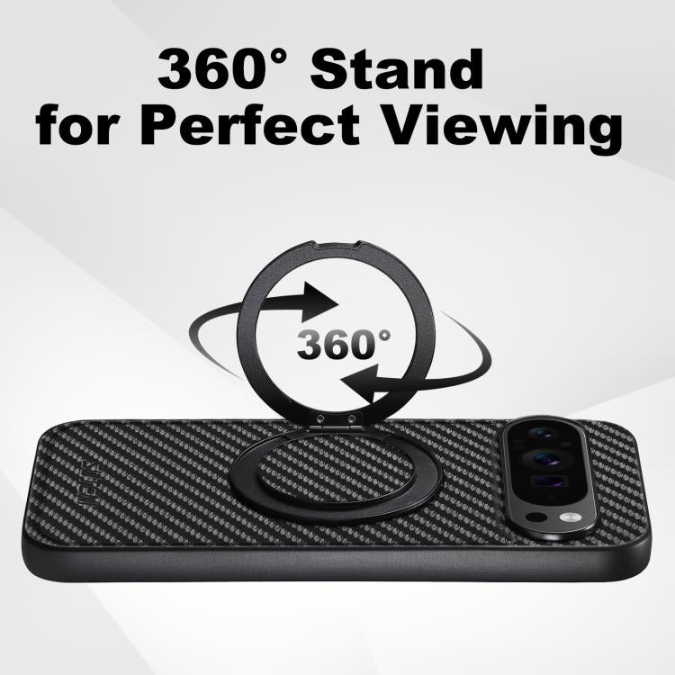 For Google Pixel 7a Suteni G3 Carbon Fiber Leather 360 Rotation Holder MagSafe Phone Case(Black) - Google Cases by Suteni | Online Shopping South Africa | PMC TechLife | Buy Now Pay Later Mobicred